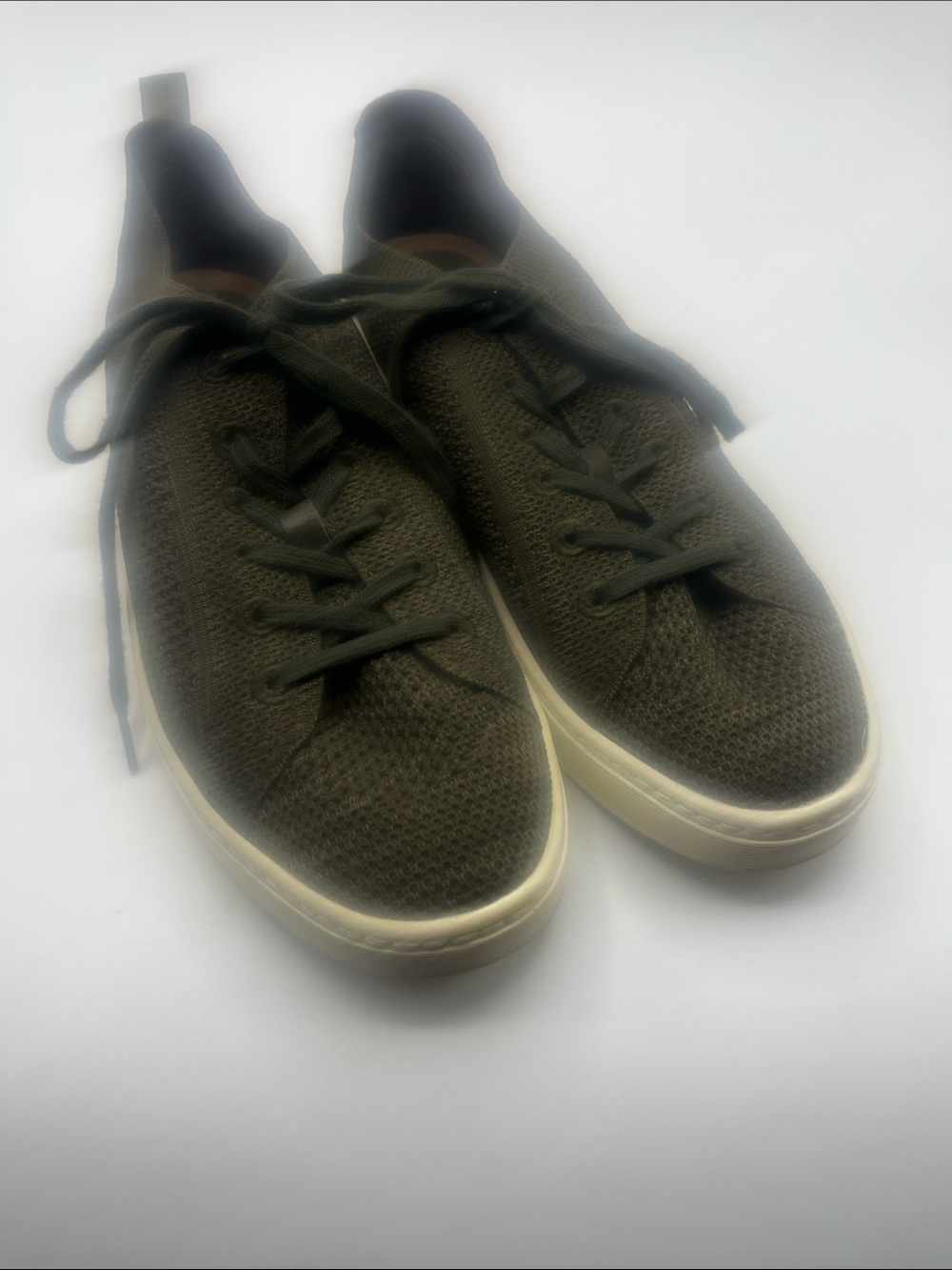 Women’s Sofft knitted lightweight lace up shoes.   Olive Green.